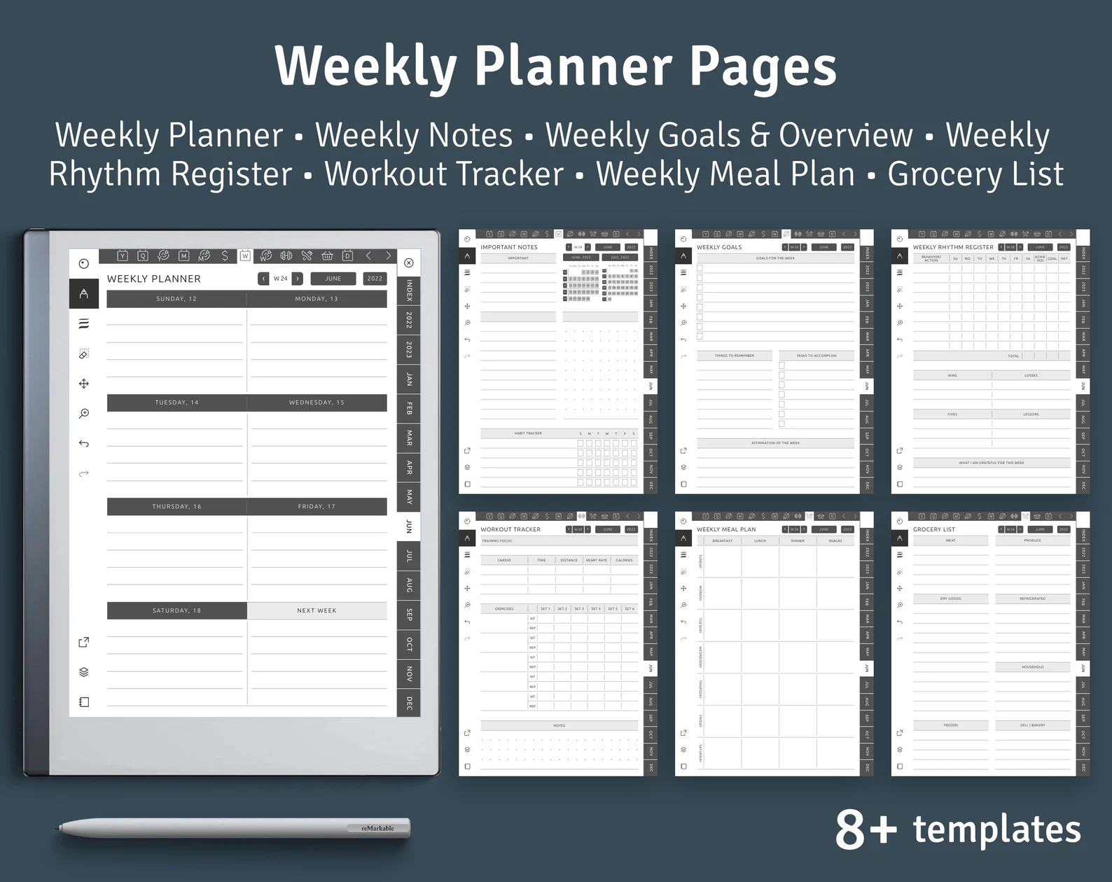 reMarkable 2 Weekly Planner  2023 - 2024 Digital Life Planner